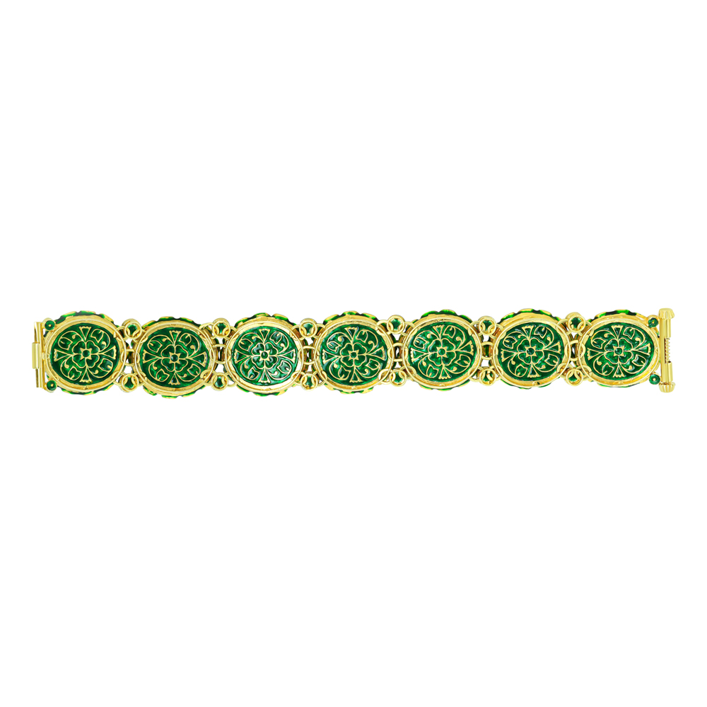 Dome Polki Cluster Bracelet with Green Enamel